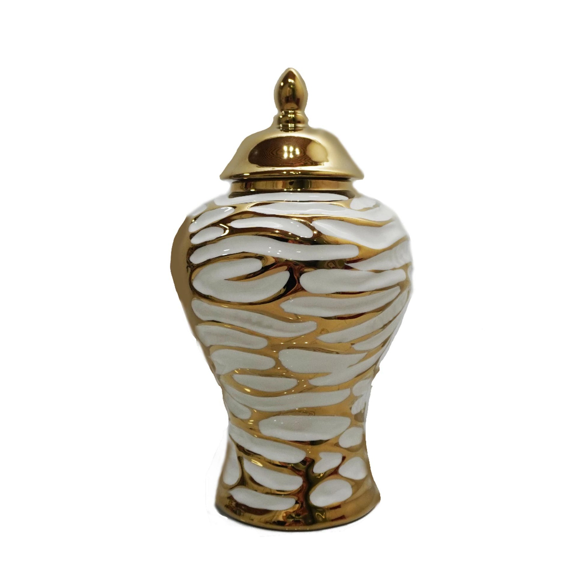 Charming White and Gold Ginger Jar with Removable Lid white-ceramic