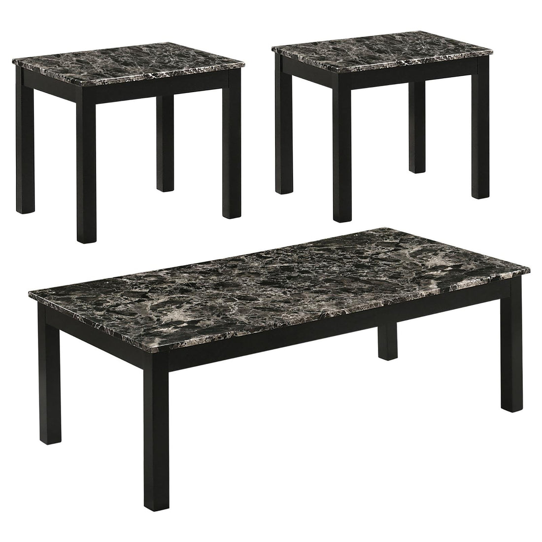 Black 3 Piece Occasional Set Black Primary Living Space Transitional Rubberwood Rectangular Coffee & End Tables Wood