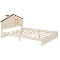 Full Size Wood Platform Bed With House Shaped Headboard And Built In Led, Walnut Milk White Box Spring Not Required Full White Wood Bedroom Solid Wood Mdf