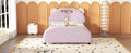 Full Size Upholstered Platform Bed With Bear Shaped Headboard And Embedded Light Stripe, Velvet, Pink Pink Velvet