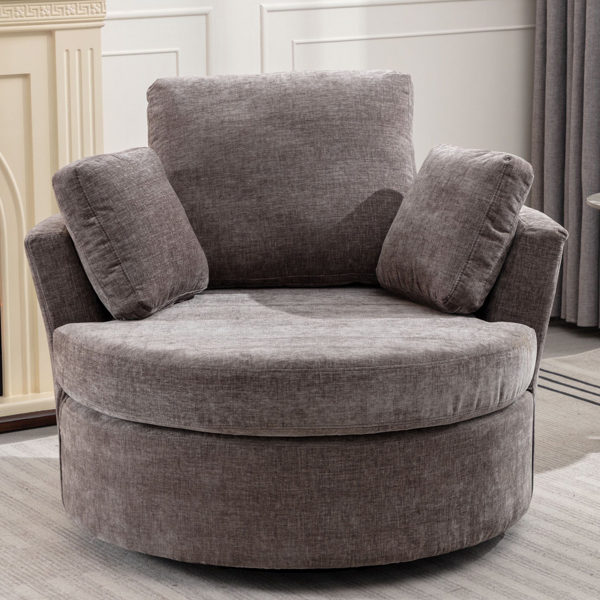 Oversize Round Swivel Chair Cozy Club 360 Degrees Swivel Sofa With 3 Pillows Chenille Fabric For Living Room Lounge Hotel 40.2D X 42.1W X 34.3H Inch Gray Mdf Steel