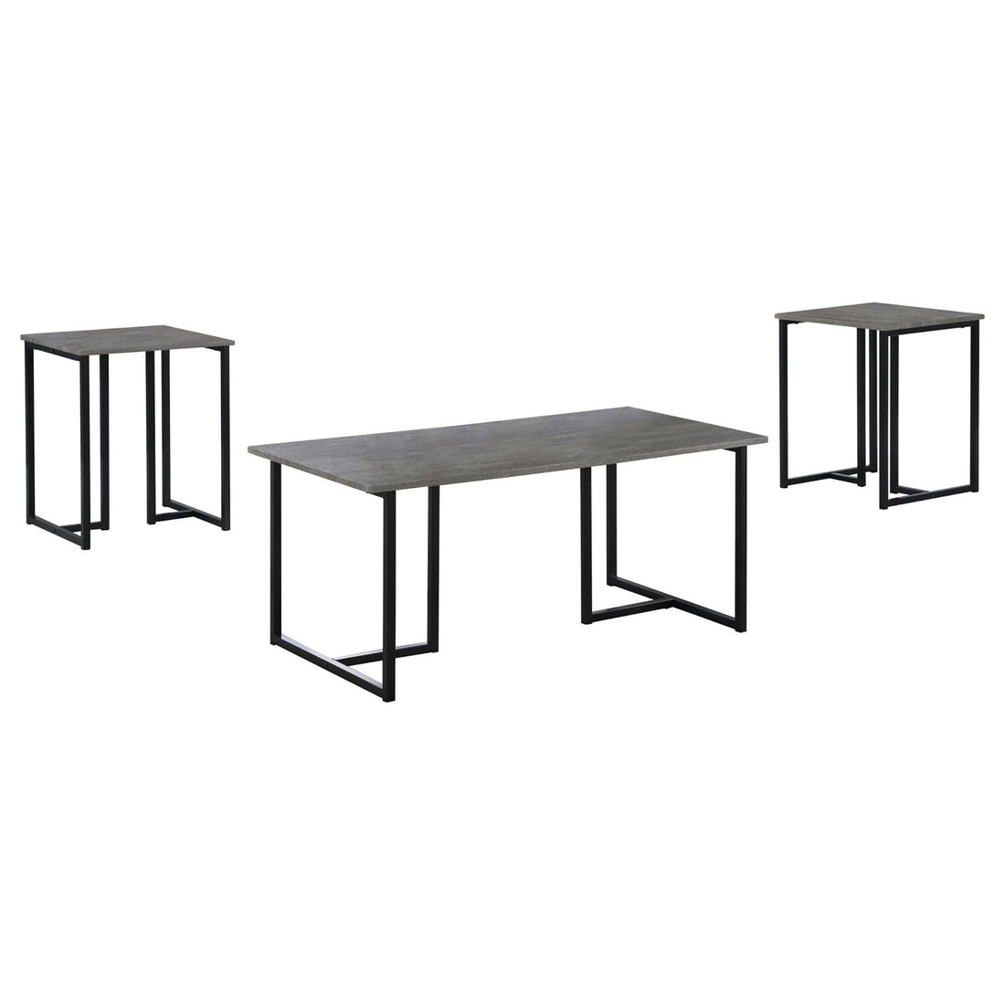 Weathered Grey And Black 3 Piece Occasional Set Grey Primary Living Space Transitional Tabeltop Rectangular Coffee & End Tables Powder Coated Metal