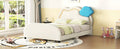 Full Size Upholstered Platform Bed With Cloud Shaped Headboard And Embedded Light Stripe, Velvet, Beige Beige Velvet