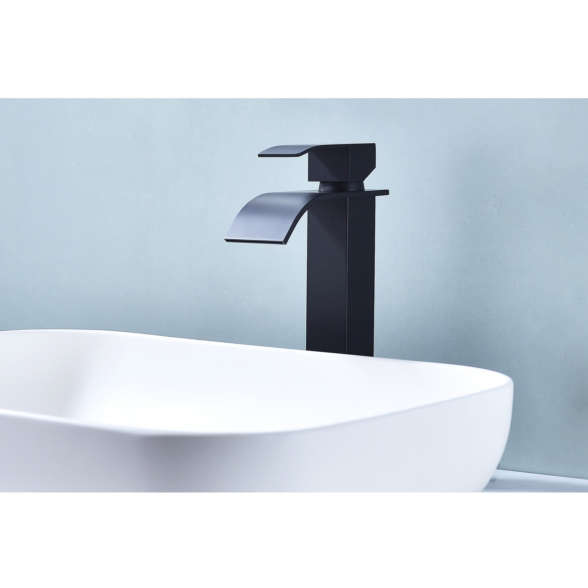 Waterfall Spout Single Handle Bathroom Sink Faucet Matte Black Stainless Steel