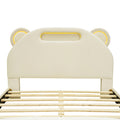 Full Size Upholstered Platform Bed With Bear Shaped Headboard And Embedded Light Stripe, Velvet, Beige Beige Velvet