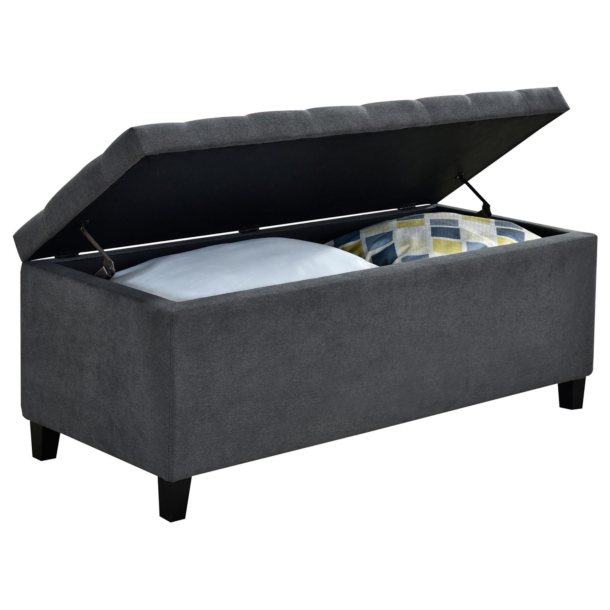 Charcoal Storage Bench Tufted Grey Polyester Primary Living Space Grey Transitional Flip Top Foam Upholstered