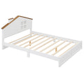 Full Size Wood Platform Bed With House Shaped Headboard And Built In Led, Walnut White Box Spring Not Required Full White Wood Bedroom Solid Wood Mdf