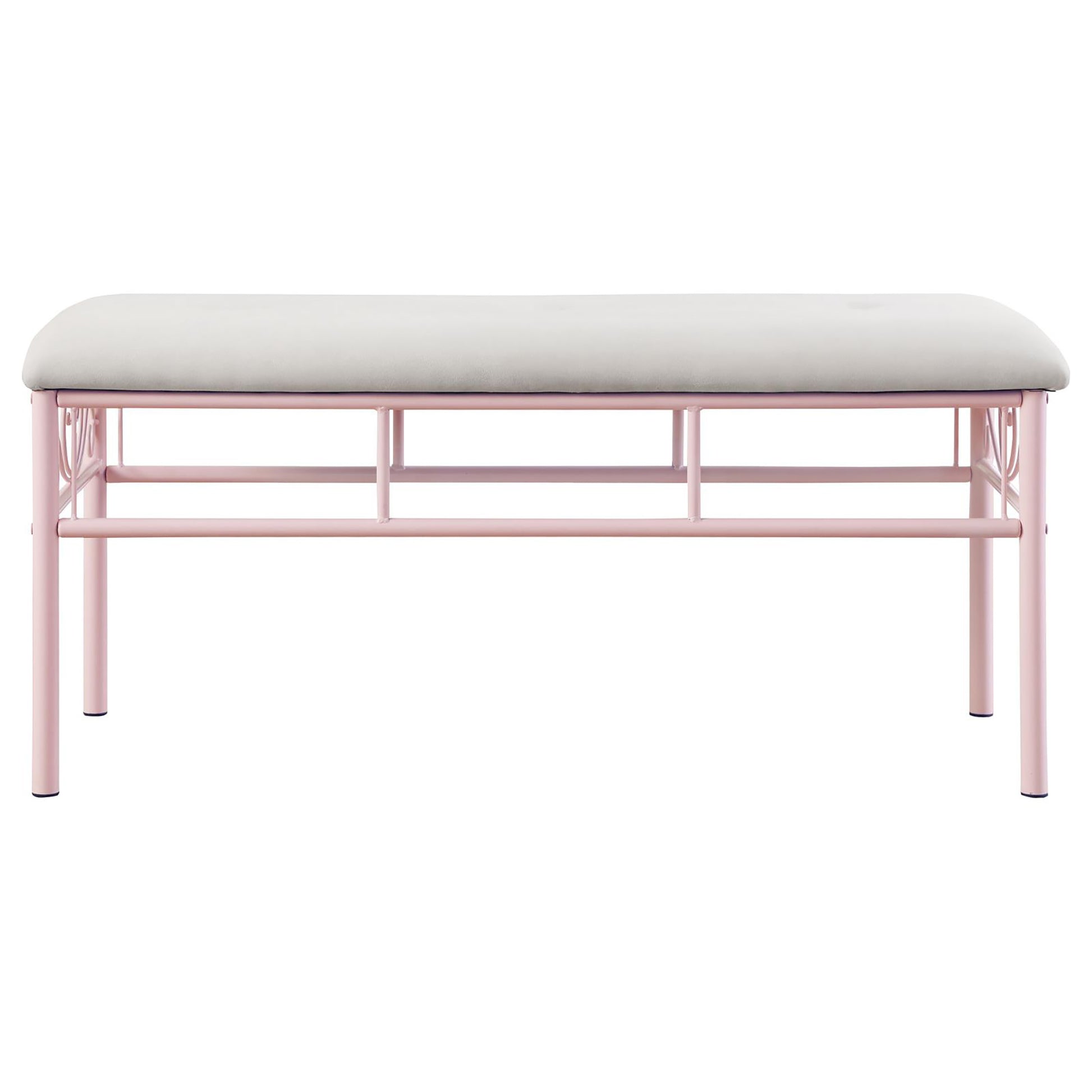 Powder Pink Bench Pink Microfiber Or Microsuede Bedroom White Traditional Metal