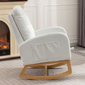 Accent Rocking Chair With Footrest High Back Rubber Wood Rocking Legs Bedroom Living Space26.77D X 38.36W X 39.76H Inch White Primary Living Space Casual Accent Chairs Rubberwood Foam Foam Spring