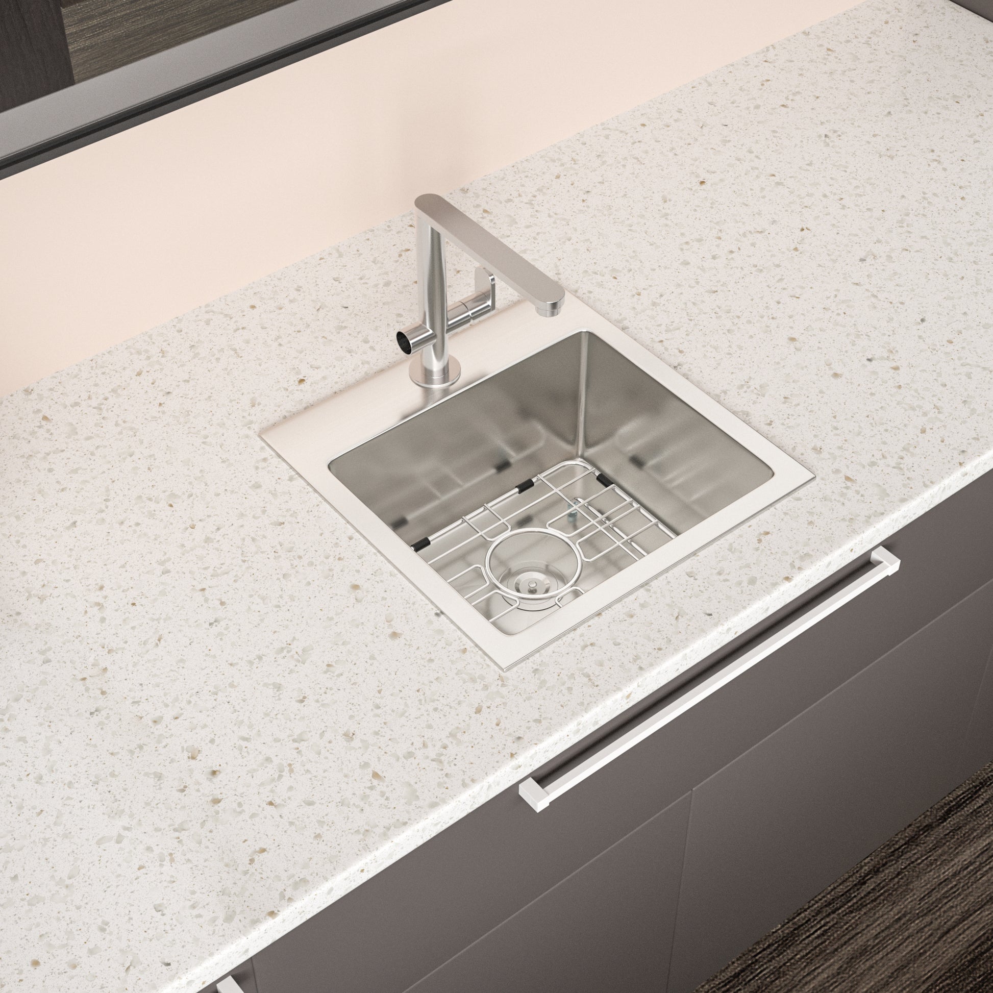 Stainless Steel Drop In Kitchen Sink 15 Inch Drop In Topmount Sinks 16 Gauge 15X15X9" Brushed Nickel Stainless Steel