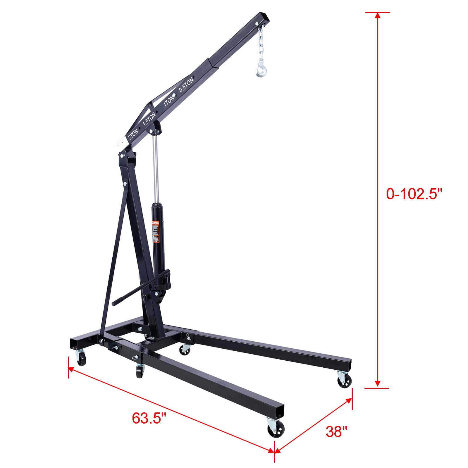 2 Ton Folding Engine Hoist Cherry Picker Shop Crane Hoist Lift, Heavy Duty Steel With 6 Iron Caster Wheels Black Black Steel