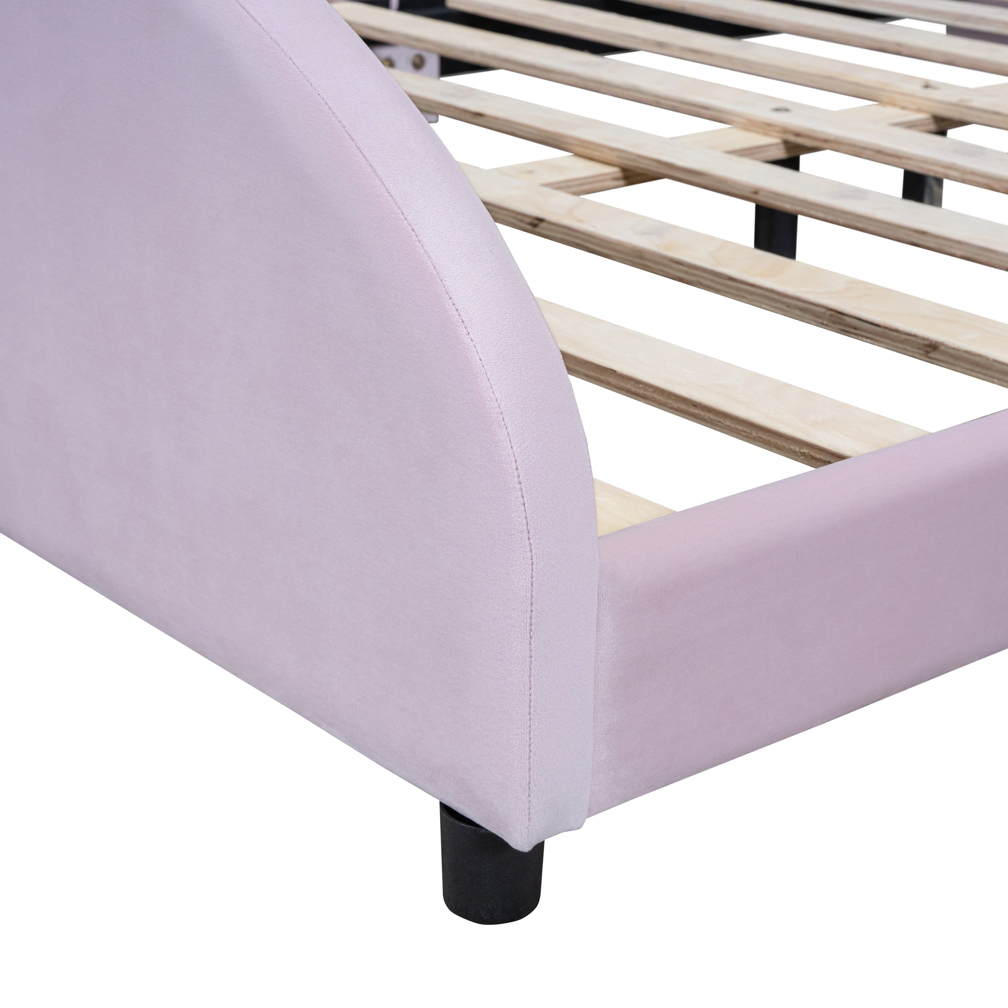 Full Size Upholstered Platform Bed with Bear Shaped pink-velvet
