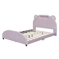 Full Size Upholstered Platform Bed With Bear Shaped Headboard And Embedded Light Stripe, Velvet, Pink Pink Velvet