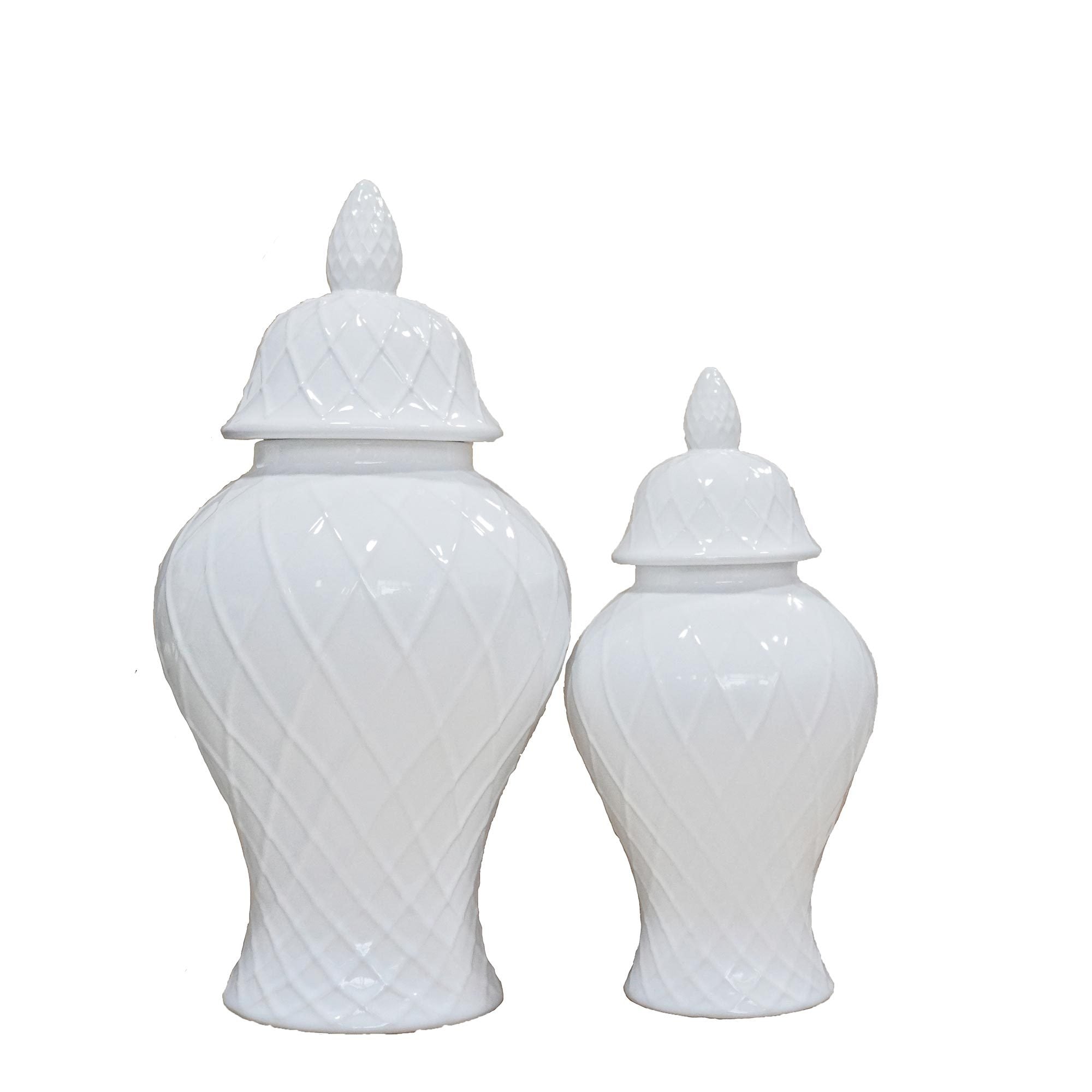 Elegant White Ceramic Ginger Jar with Decorative white-ceramic