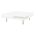 Exquisite High Gloss Coffee Table With 4 Golden Legs And 2 Small Drawers, 2 Tier Square Center Table For Living Room, White White Primary Living Space Particle Board