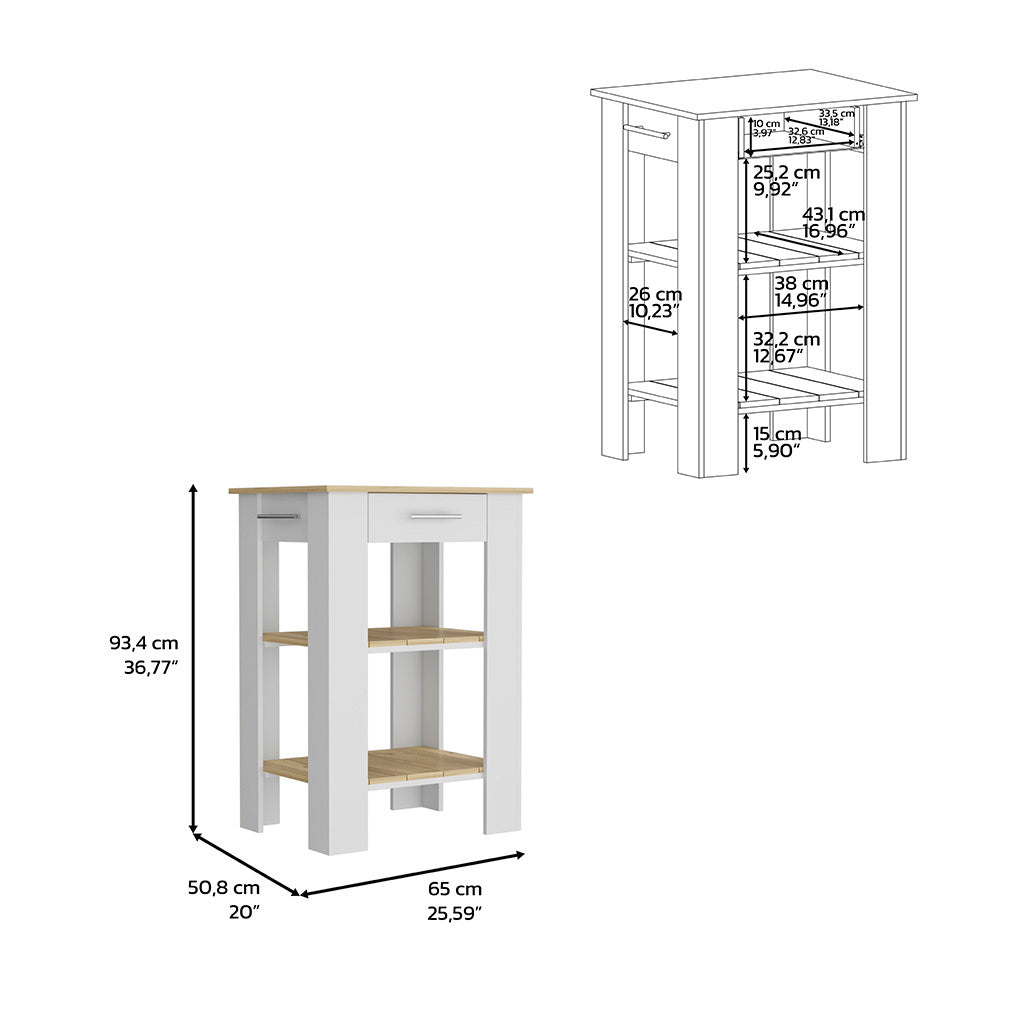 Kitchen Island 37" H, 2 Open Storage Shelves, 1 multicolor-particle board-particle board