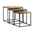 Natural And Black 3 Piece Nesting Table Brown Primary Living Space Farmhouse,Rustic Tabeltop Sheesham Square Coffee & End Tables Powder Coated Metal Parsons