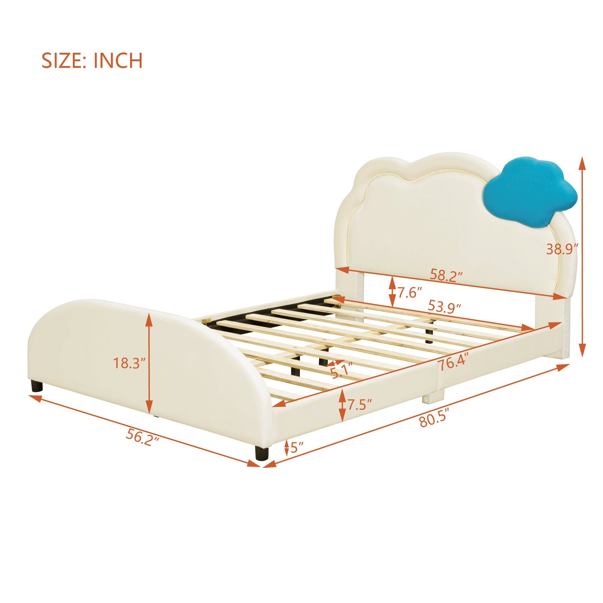 Full Size Upholstered Platform Bed with Cloud Shaped beige-velvet