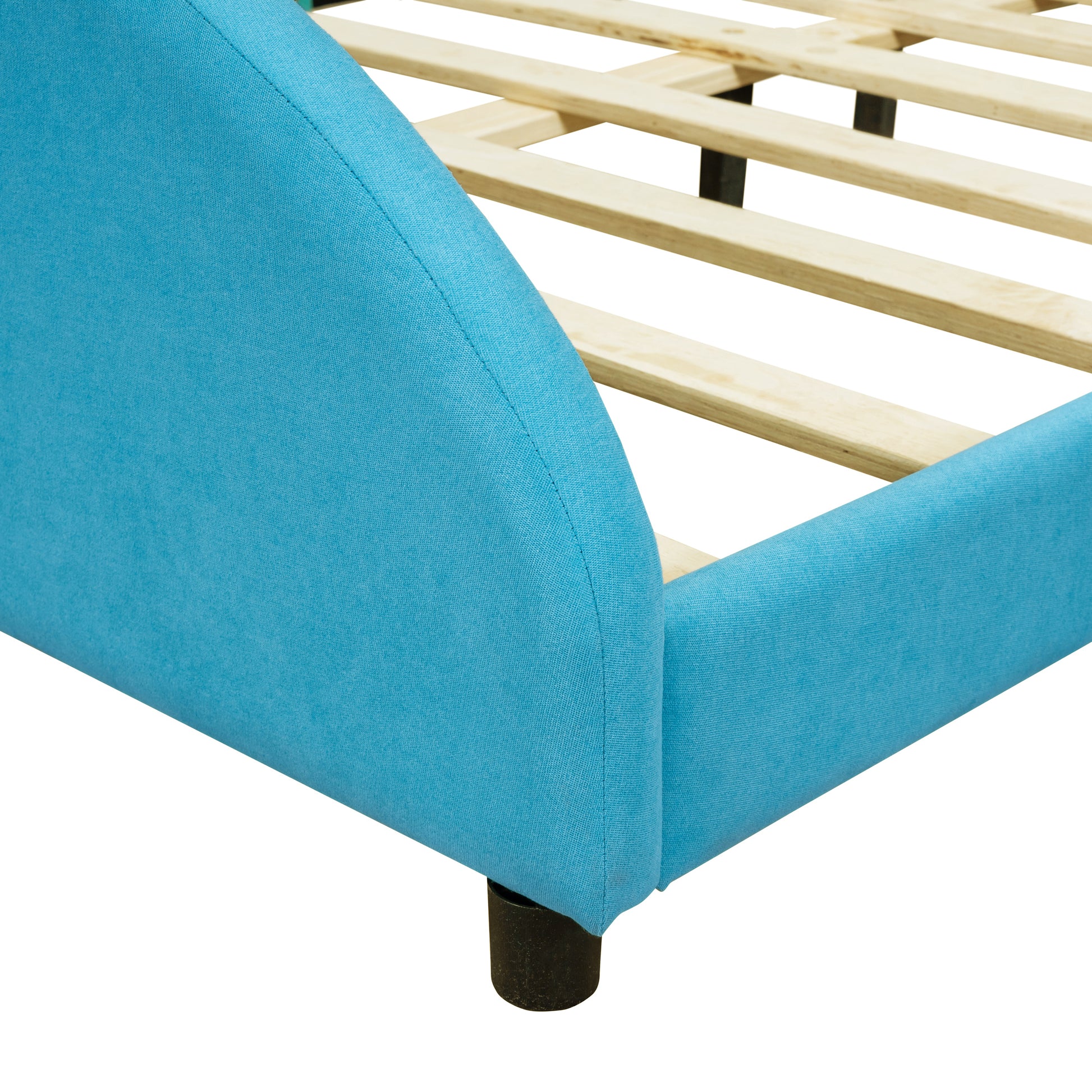 Full Size Upholstered Platform Bed With Cloud Shaped Headboard And Embedded Light Stripe, Velvet, Blue Blue Velvet