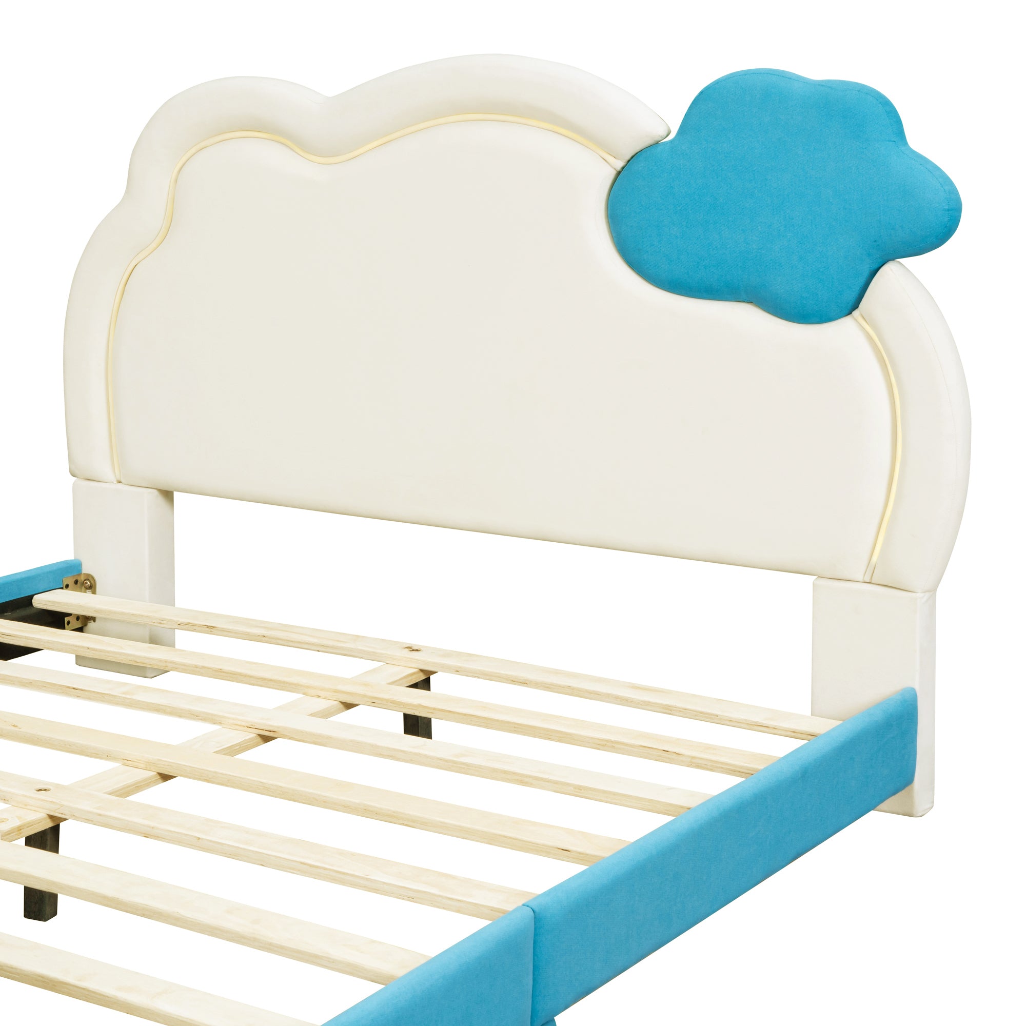 Full Size Upholstered Platform Bed with Cloud Shaped blue-velvet