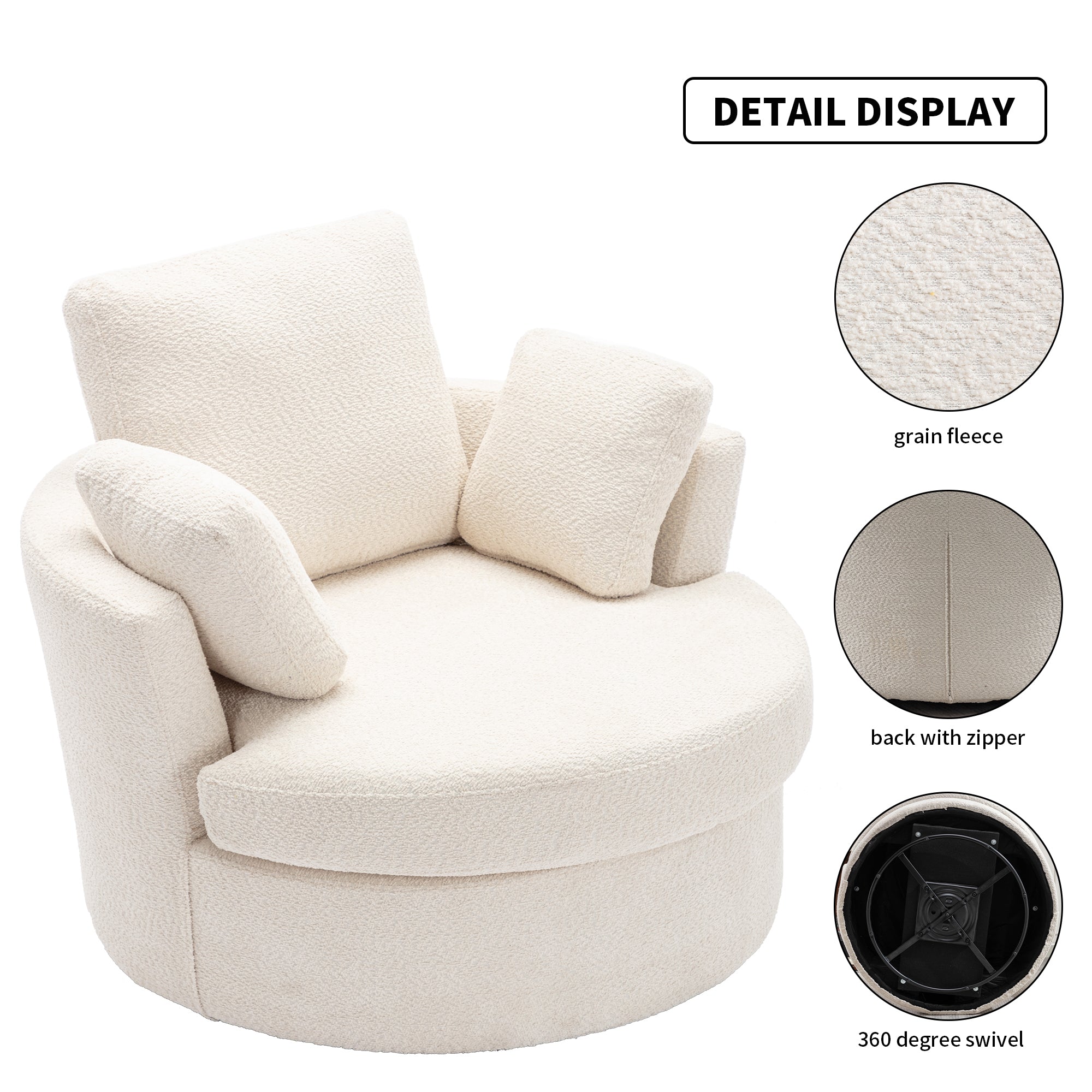 Oversize Round Swivel Chair Cozy Club 360 degrees beige-mdf+steel