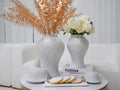 Elegant White Ceramic Ginger Jar With Decorative Design White Ceramic