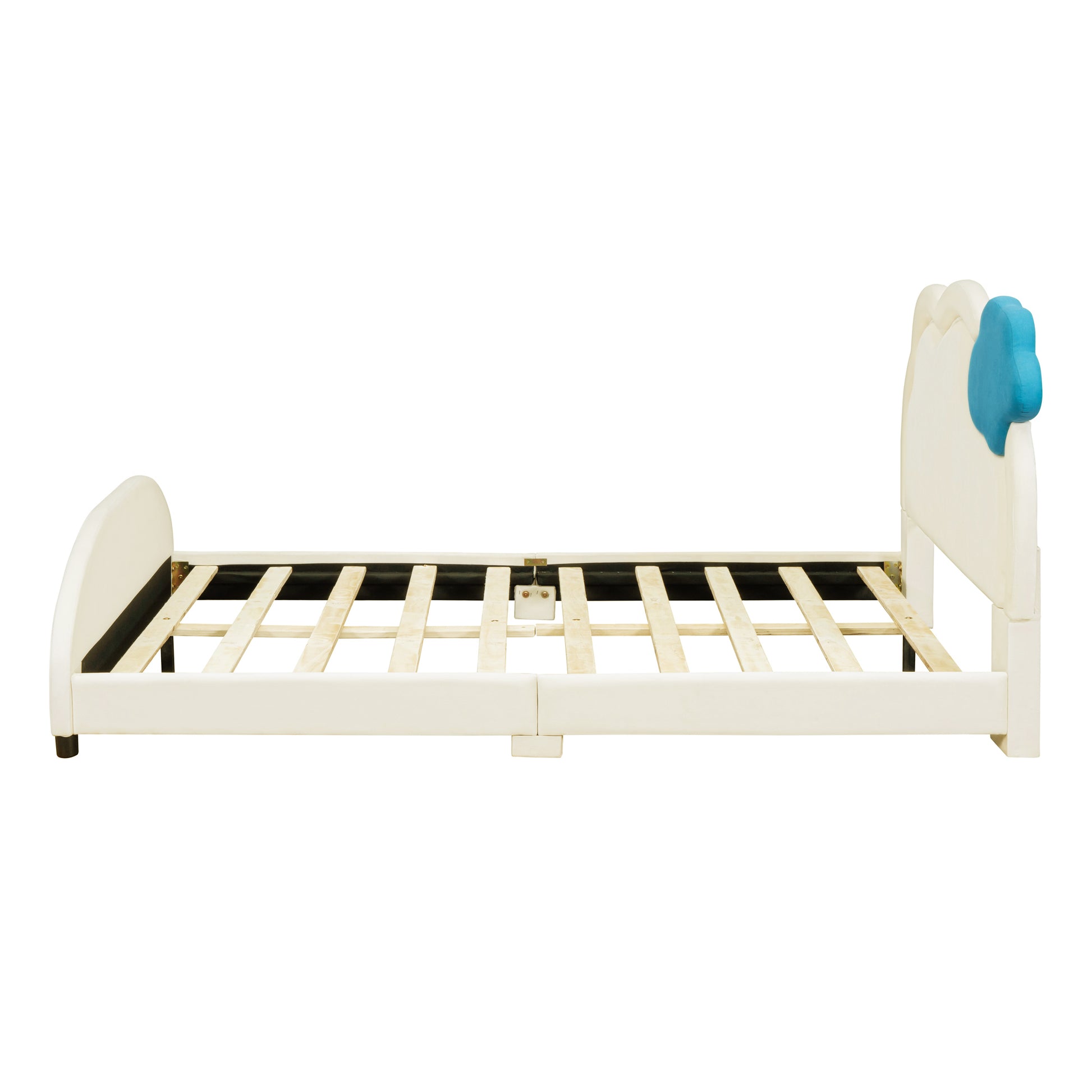 Full Size Upholstered Platform Bed With Cloud Shaped Headboard And Embedded Light Stripe, Velvet, Beige Beige Velvet