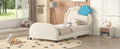 Twin Size Upholstered Platform Bed With Cloud Shaped Headboard And Embedded Light Stripe, Velvet, Beige Beige Velvet