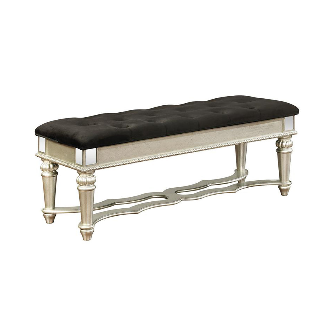 Metallic Platinum Upholestered Bench Silver Primary Living Space Rectangular Traditional Rubberwood Wood