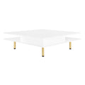 Exquisite High Gloss Coffee Table With 4 Golden Legs And 2 Small Drawers, 2 Tier Square Center Table For Living Room, White White Primary Living Space Particle Board