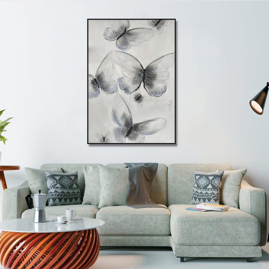 Home Hand Painted "Ethereal Butterfly Cascades" Oil Painting 28"H X 40"W Grey Black Canvas