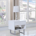 High Glossy White 1 Drawer End Table White Primary Living Space Contemporary,Modern Rectangular Drawers Coffee & End Tables Brushed Wood Sled