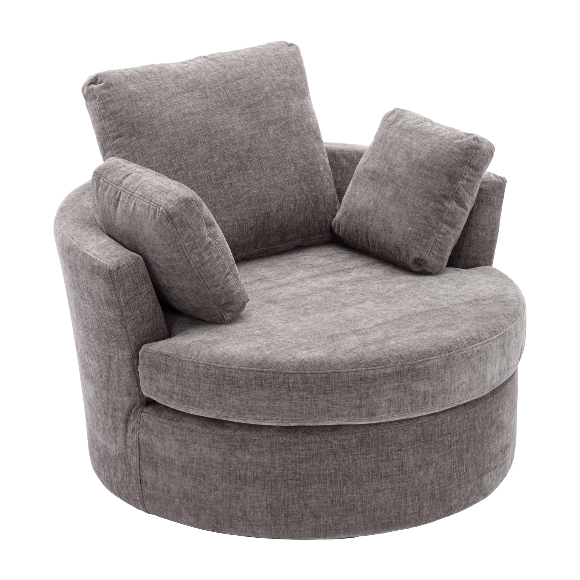 Oversize Round Swivel Chair Cozy Club 360 Degrees Swivel Sofa With 3 Pillows Chenille Fabric For Living Room Lounge Hotel 40.2D X 42.1W X 34.3H Inch Gray Mdf Steel