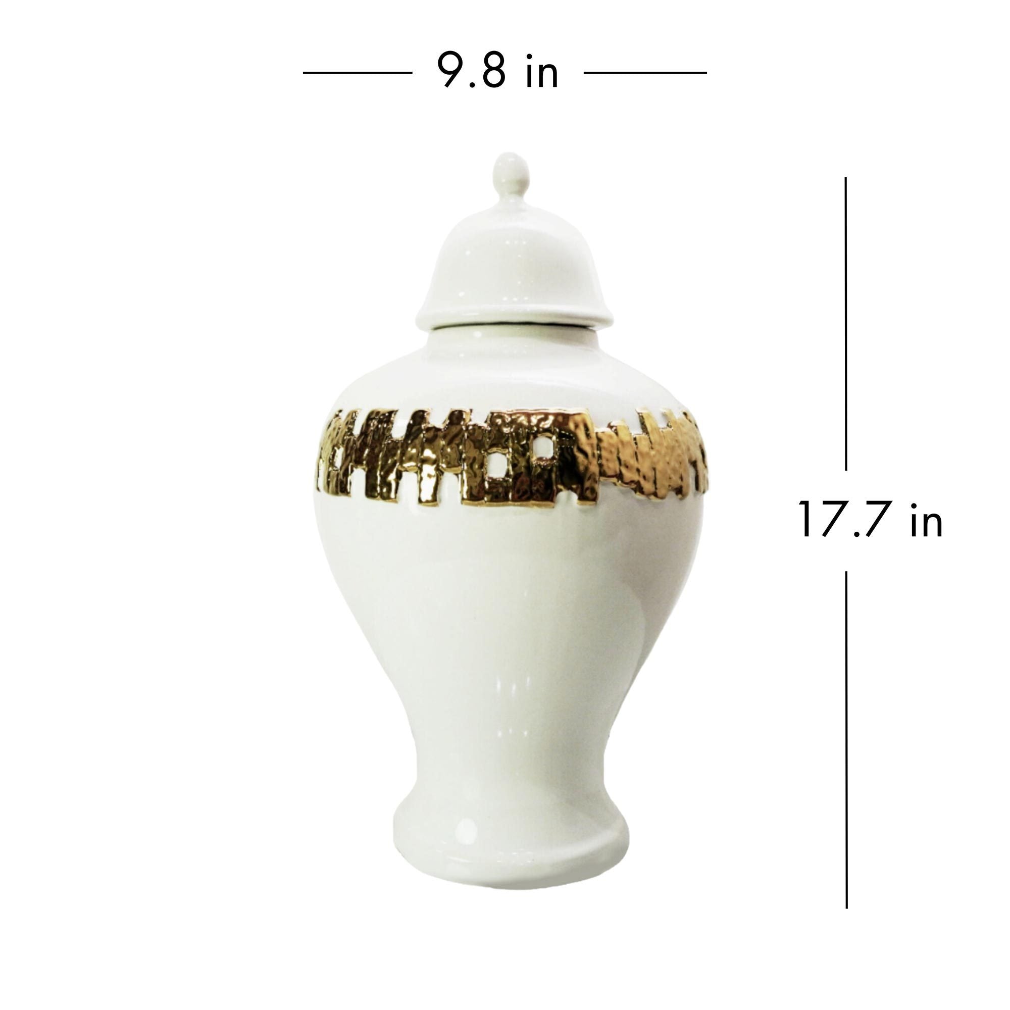 White Ginger Jar with Gold Ornament white-ceramic