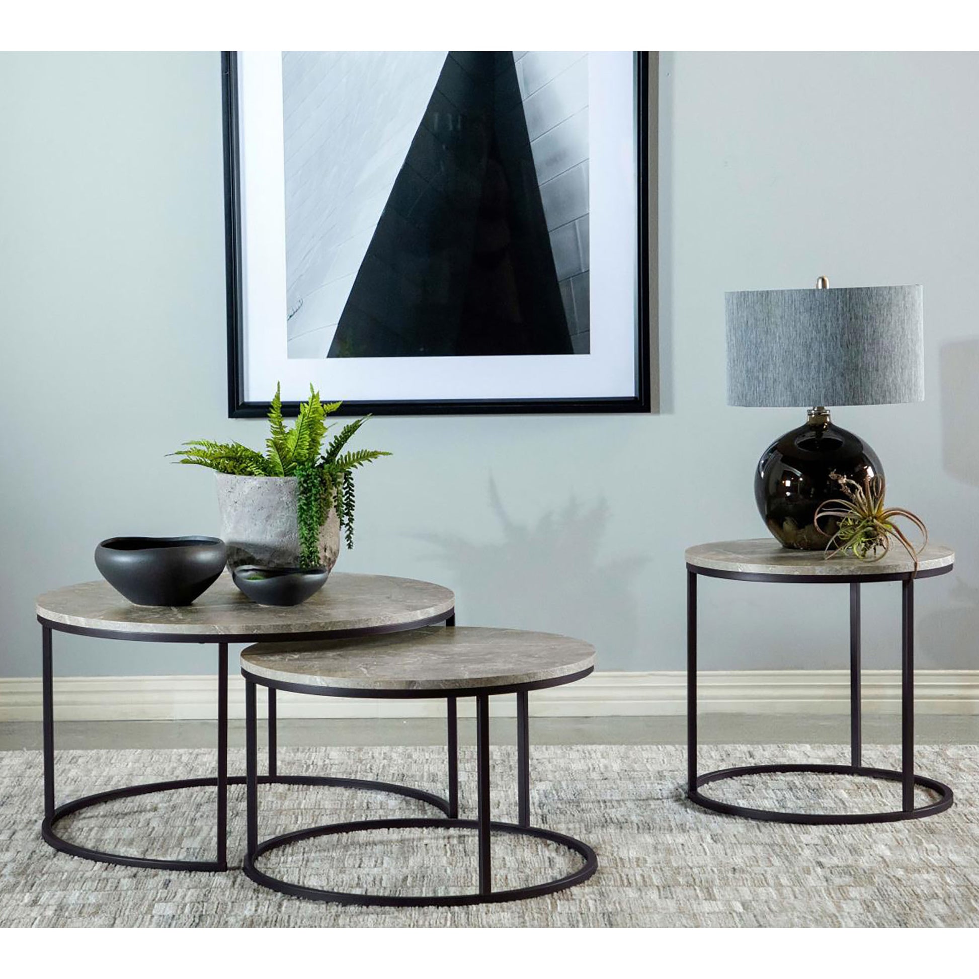 Grey And Gunmetal End Table Grey Primary Living Space Contemporary,Modern Tabeltop Round Coffee & End Tables Wood