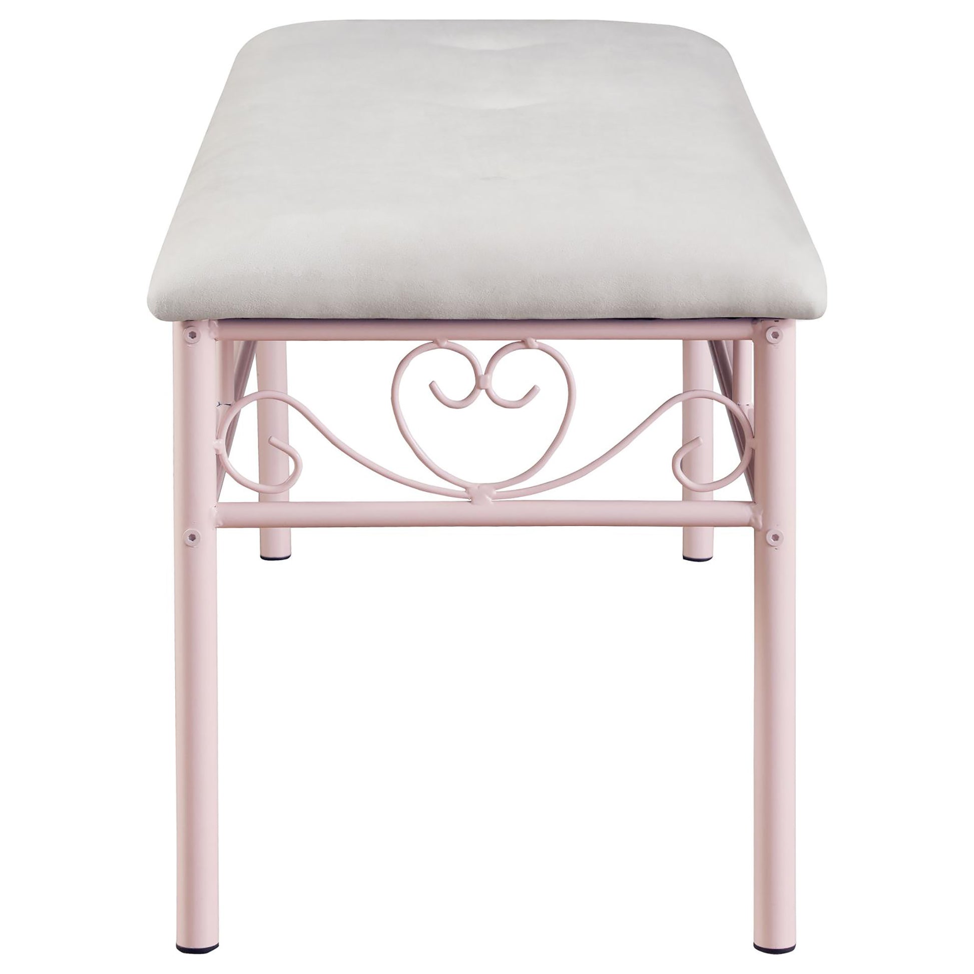 Powder Pink Bench Pink Microfiber Or Microsuede Bedroom White Traditional Metal