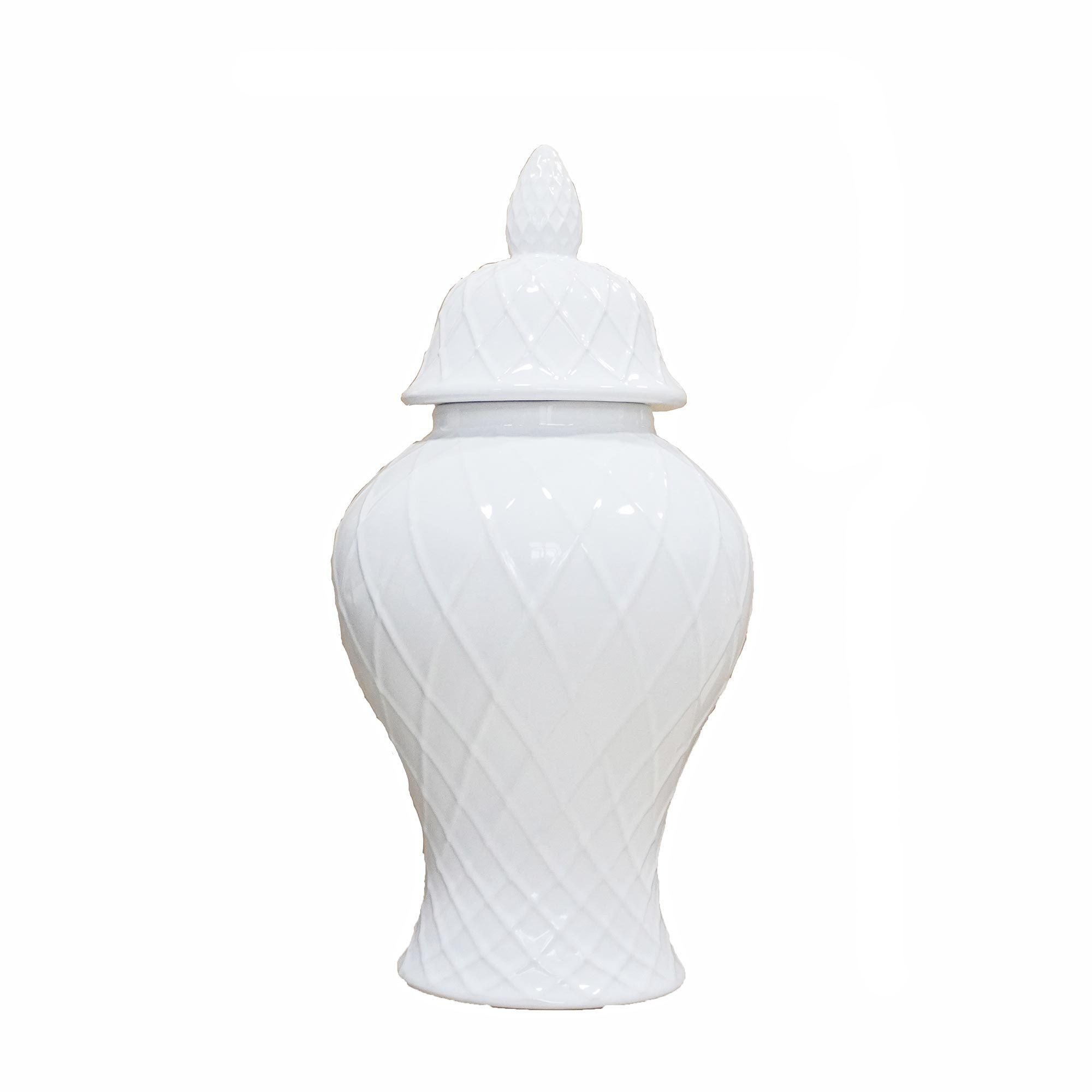 Elegant White Ceramic Ginger Jar with Decorative white-ceramic