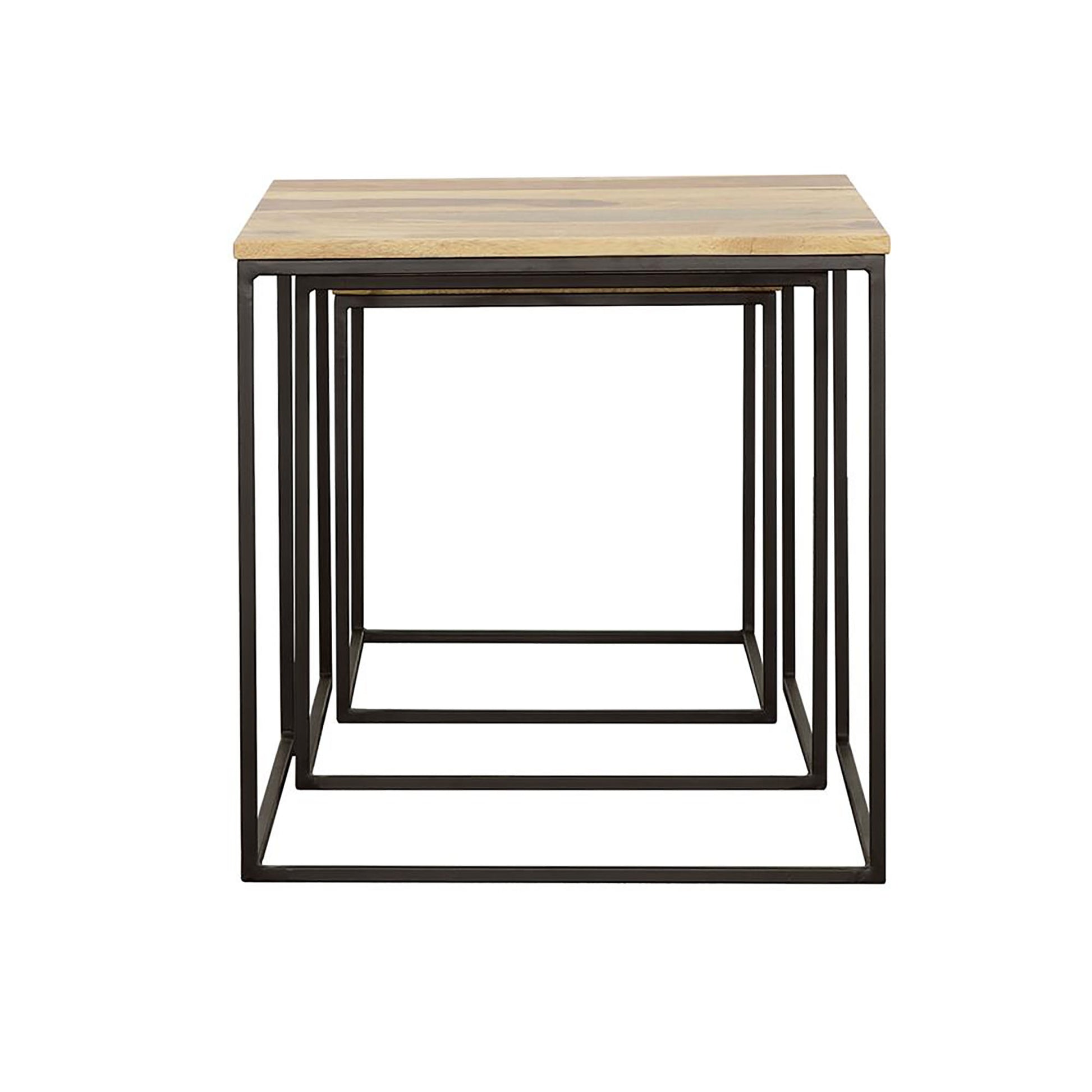Natural And Black 3 Piece Nesting Table Brown Primary Living Space Farmhouse,Rustic Tabeltop Sheesham Square Coffee & End Tables Powder Coated Metal Parsons