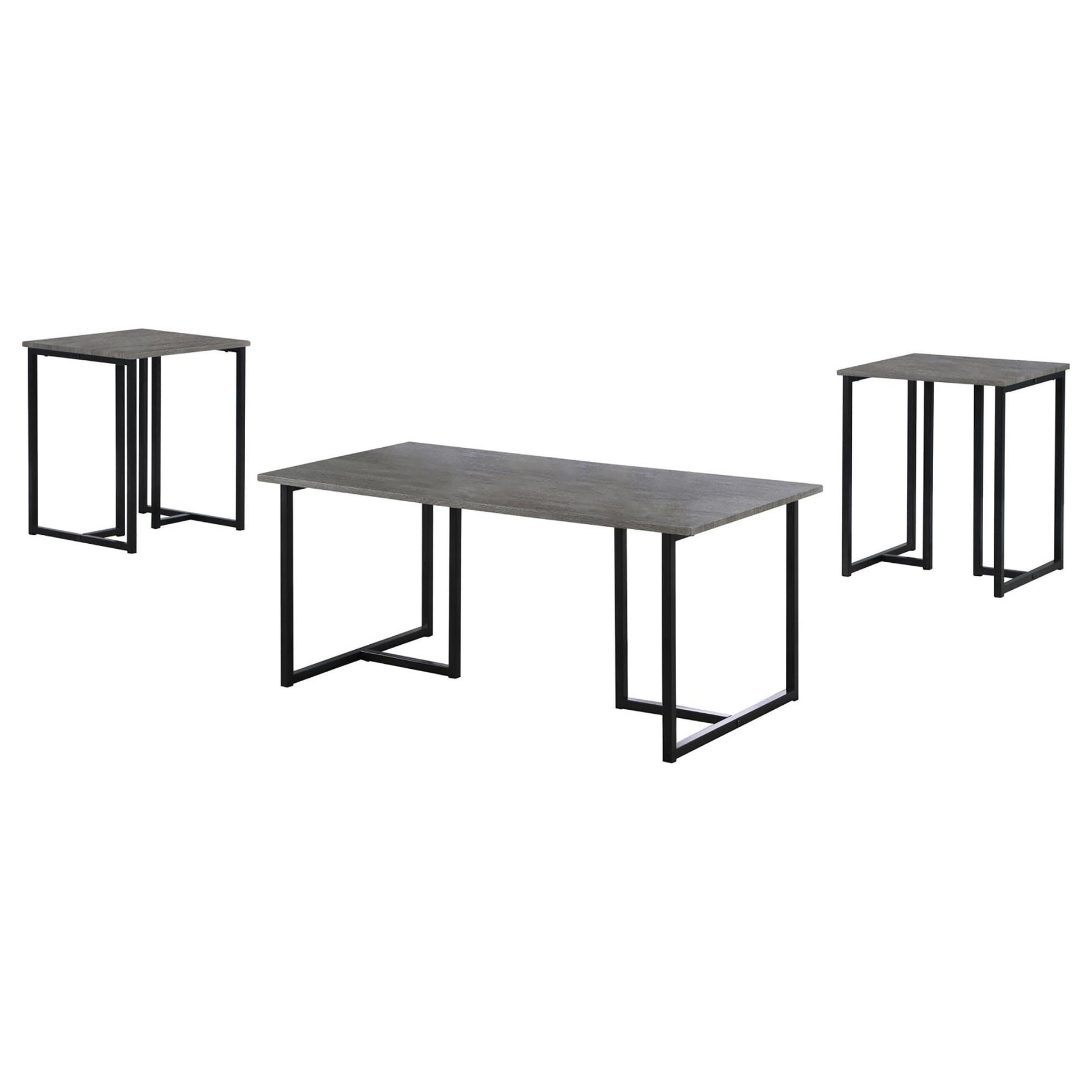 Weathered Grey And Black 3 Piece Occasional Set Grey Primary Living Space Transitional Tabeltop Rectangular Coffee & End Tables Powder Coated Metal