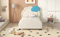 Twin Size Upholstered Platform Bed With Cloud Shaped Headboard And Embedded Light Stripe, Velvet, Beige Beige Velvet