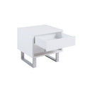 High Glossy White 1 Drawer End Table White Primary Living Space Contemporary,Modern Rectangular Drawers Coffee & End Tables Brushed Wood Sled