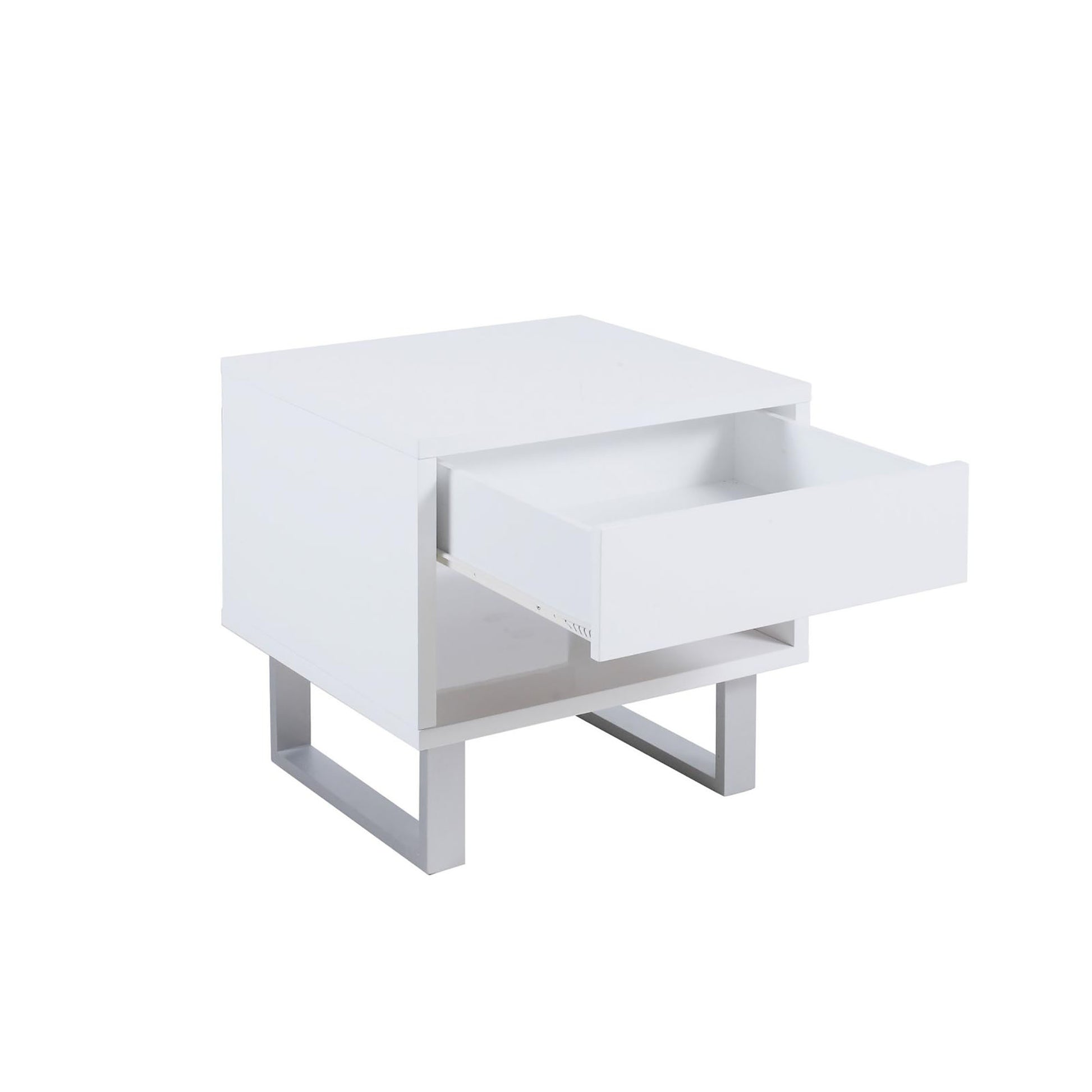 High Glossy White 1 Drawer End Table White Primary Living Space Contemporary,Modern Rectangular Drawers Coffee & End Tables Brushed Wood Sled