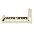 Full Size Upholstered Platform Bed With Bear Shaped Headboard And Embedded Light Stripe, Velvet, Beige Beige Velvet