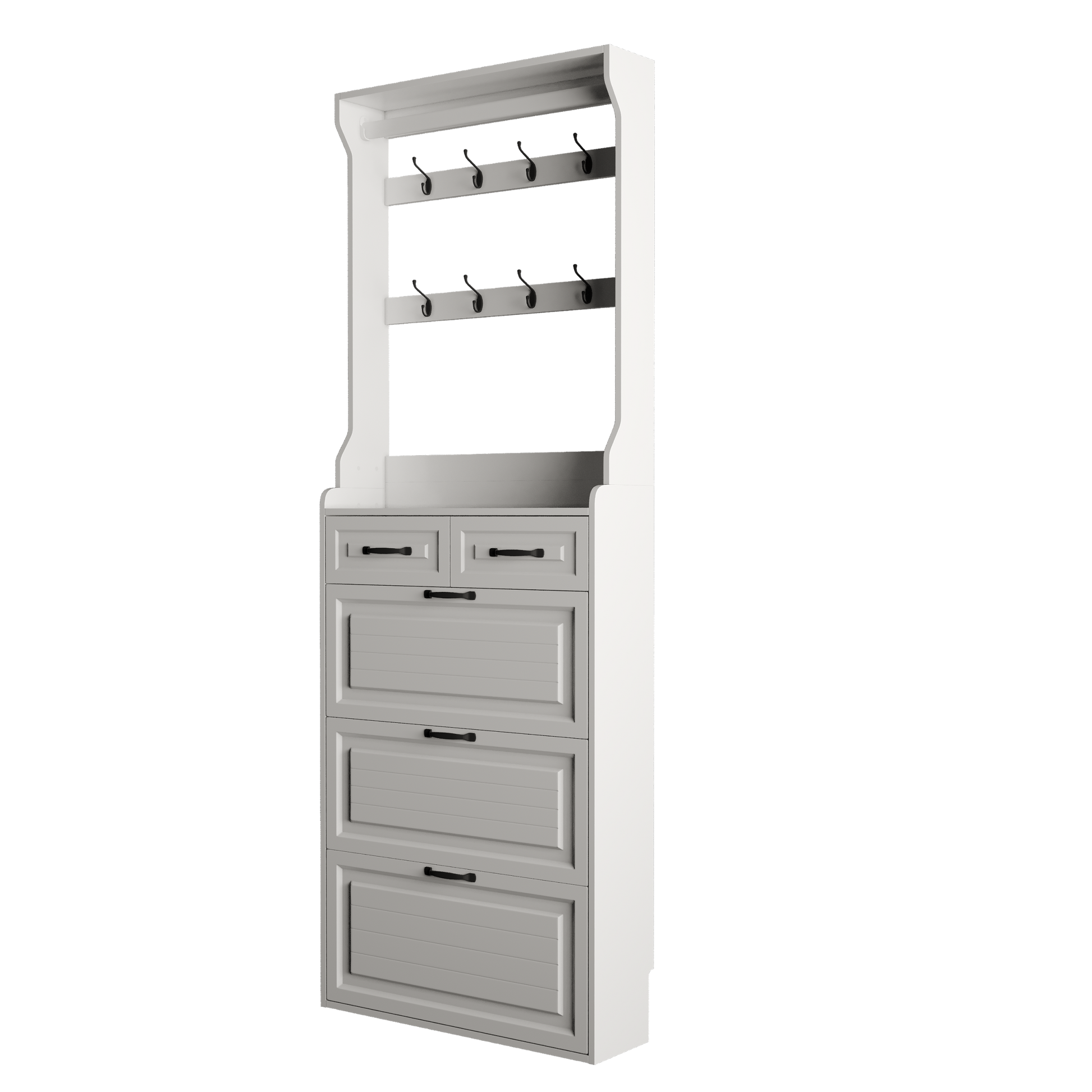 White Color Shoe Cabinet With 3 Doors 2 Drawers With Hanger,Pvc Door With Shape ,Large Space For Storage Freestanding 3 4 Spaces White Primary Living Space Adjustable Shelves American Design,American Traditional,Antique,Art Deco,Artsy Particle Board Mdf