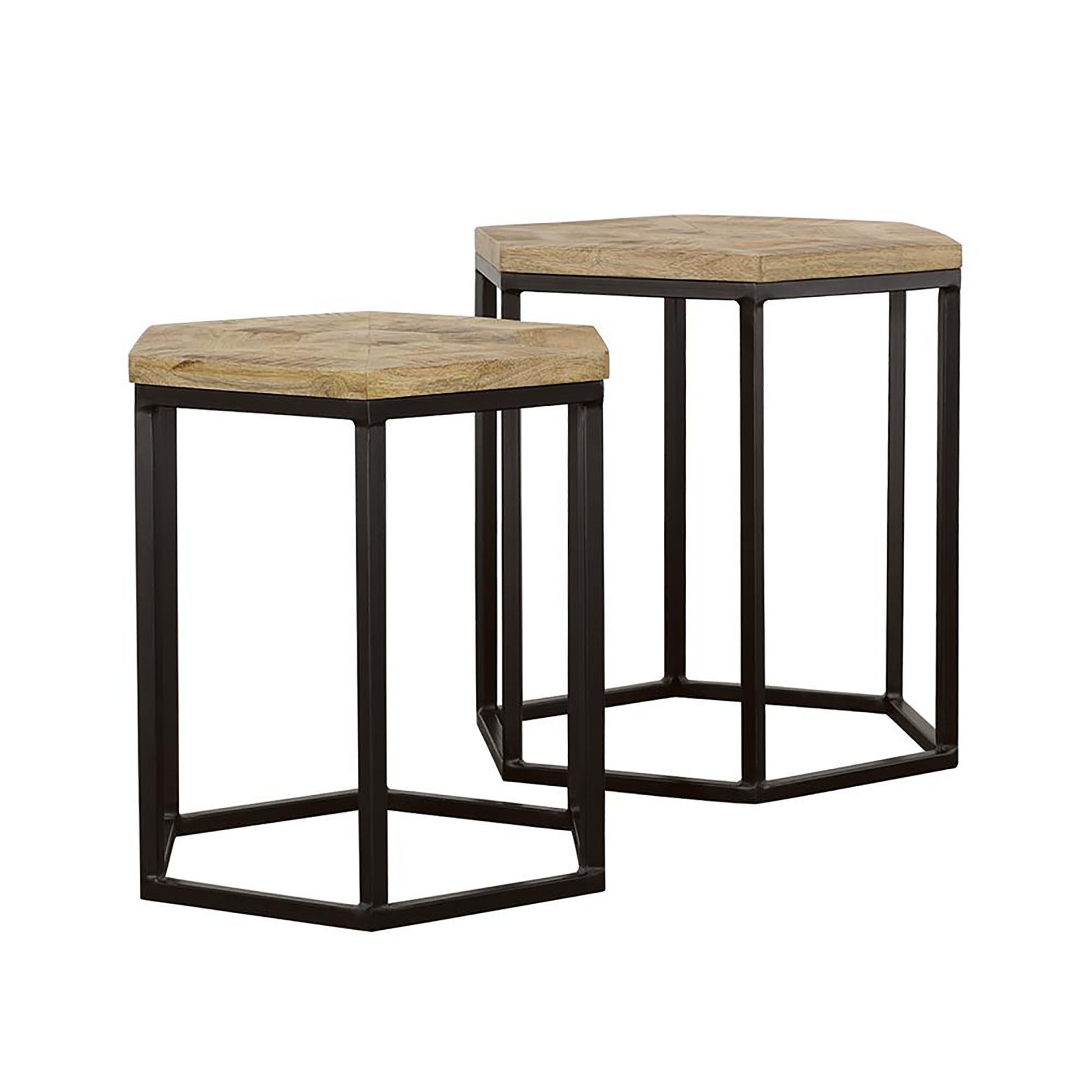 Natural And Black 2 Piece Nesting Table Brown Primary Living Space Farmhouse,Rustic Tabeltop Mango Coffee & End Tables Wood Hairpin