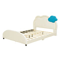 Full Size Upholstered Platform Bed With Cloud Shaped Headboard And Embedded Light Stripe, Velvet, Beige Beige Velvet