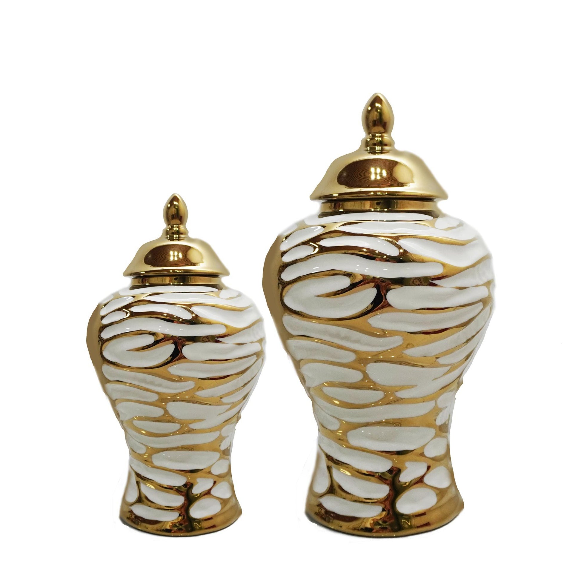 Charming White and Gold Ginger Jar with Removable Lid white-ceramic