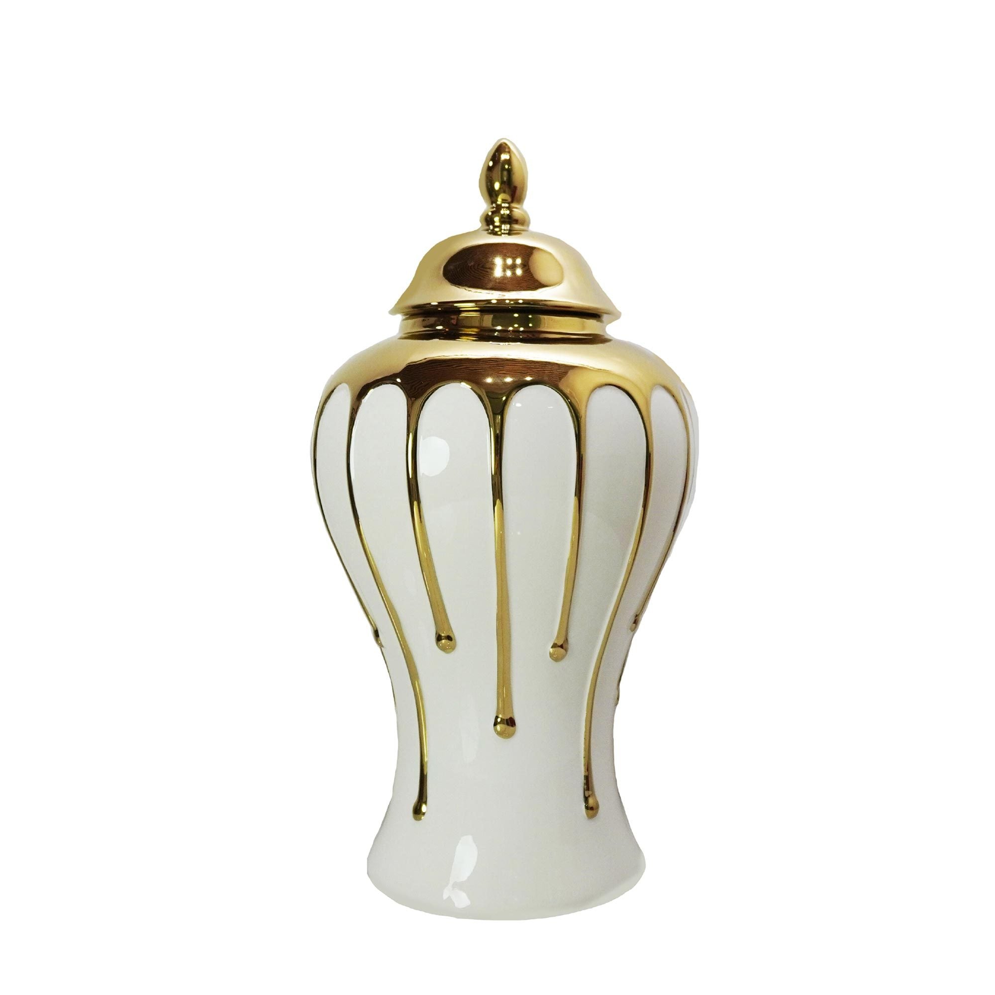 Exquisite White Gilded Ginger Jar with Removable Lid white-ceramic