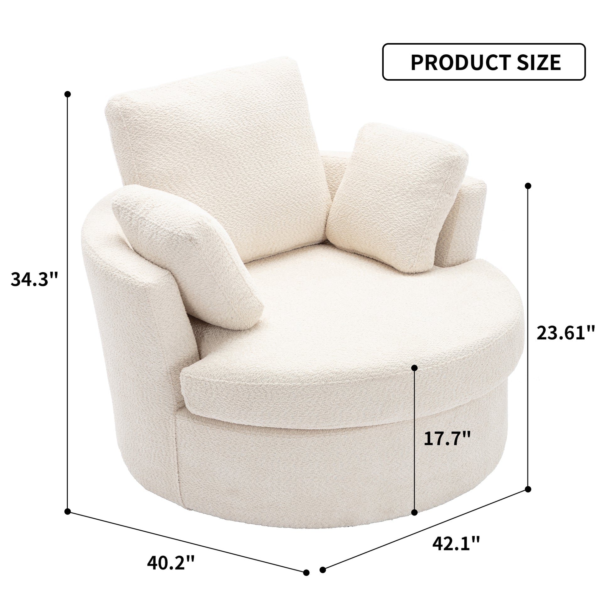Oversize Round Swivel Chair Cozy Club 360 Degrees Swivel Sofa With 3 Pillowsfabric For Living Room Lounge Hotel 40.2D X 42.1W X 34.3H Inch Beige Mdf Steel