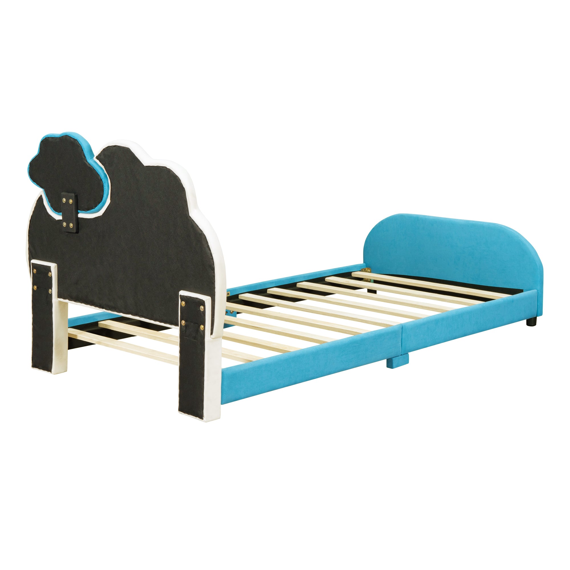 Twin Size Upholstered Platform Bed with Cloud Shaped blue-velvet